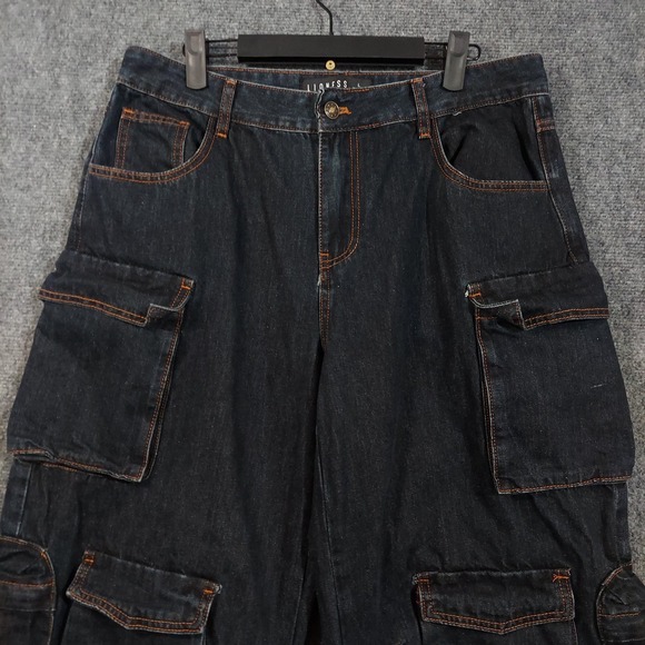 Lioness Jeans Womens Large 33x31 Wide Leg Multi Pocket Cargo Y2K Skater Baggy - Picture 4 of 12